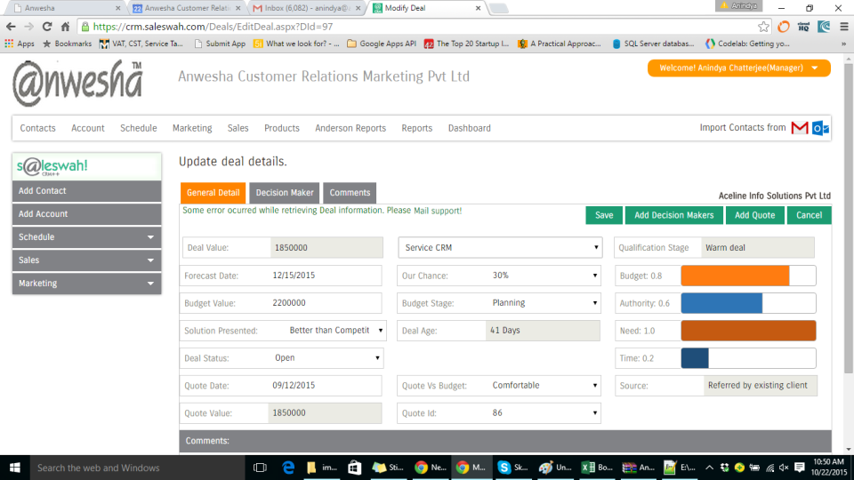 screenshot of Saleswah CRM